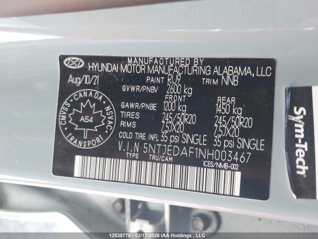 5NTJEDAF1NH003467 Hyundai Santa Cruz Ultimate Awd