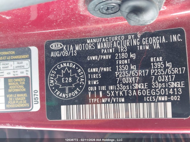5XYKT3A60EG501413 KIA Sorento Lx/se
