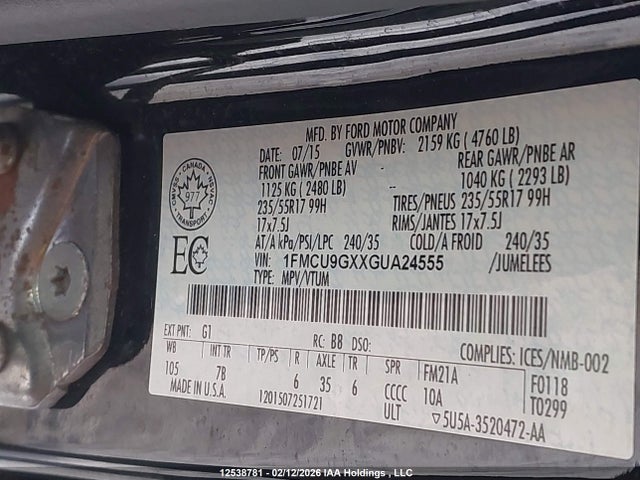 1FMCU9GXXGUA24555 Ford ESCAPE SE
