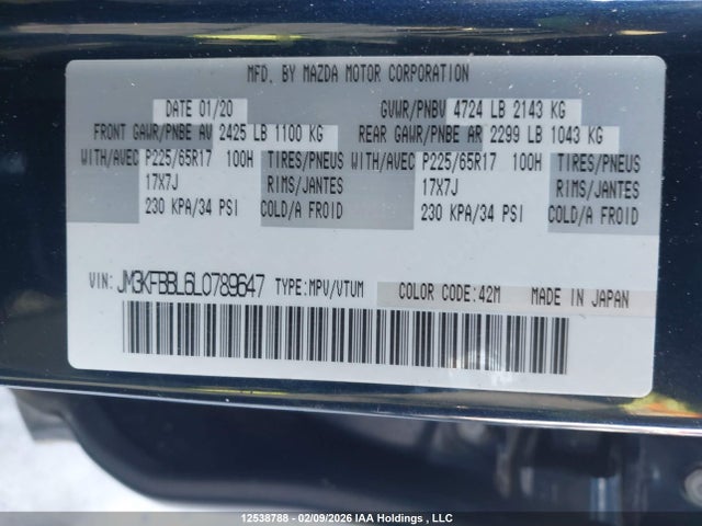 JM3KFBBL6L0789647 Mazda CX-5 SPORT