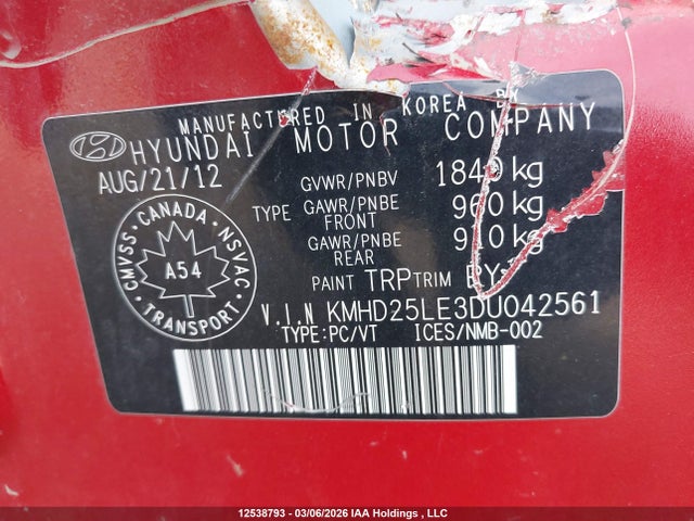Aukcja sprzedaży 2013 Hyundai Elantra, vin: KMHD25LE3DU042561, numer aukcji: 12538793