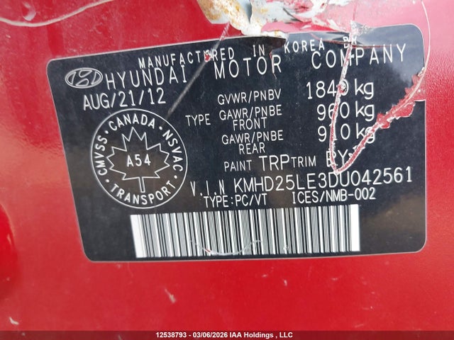 Aukcja sprzedaży 2013 Hyundai Elantra, vin: KMHD25LE3DU042561, numer aukcji: 12538793