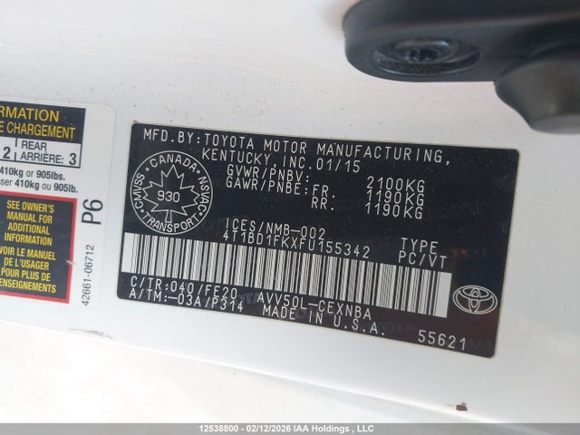 Aukcja sprzedaży 2015 Toyota Camry Hybrid/le/xle/se, vin: 4T1BD1FKXFU155342, numer aukcji: 12538800