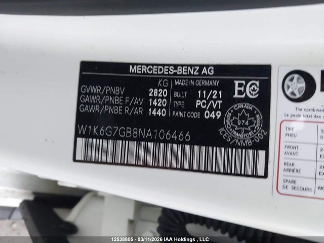W1K6G7GB8NA106466 Mercedes-Benz S 580 4matic