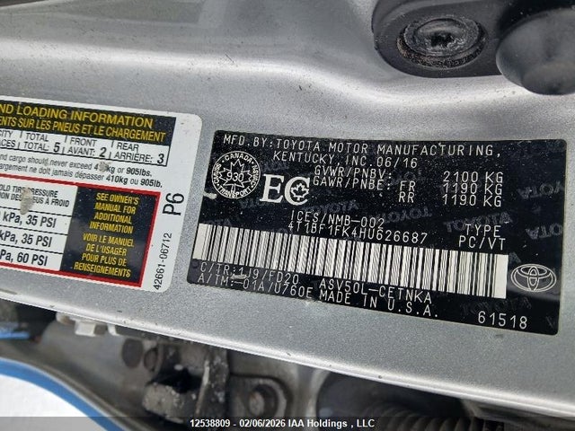 4T1BF1FK4HU626687 Toyota Camry Le/xle/se/xse