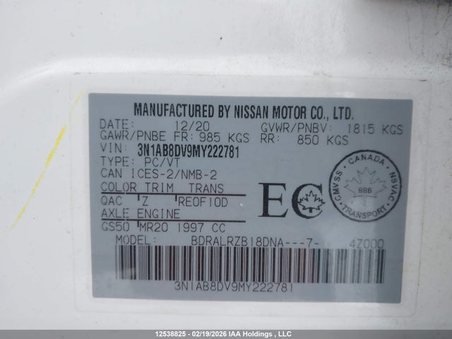 3N1AB8DV9MY222781 Nissan SENTRA SR