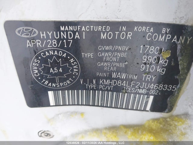 KMHD84LF2JU468335 Hyundai Elantra Sel/value/limited