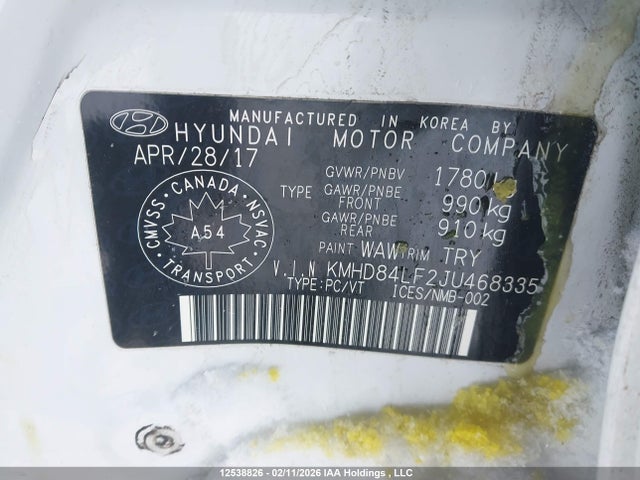 KMHD84LF2JU468335 Hyundai Elantra Sel/value/limited