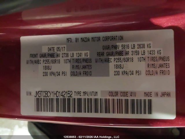 JM3TCBCY1H0142152 Mazda Cx-9 Gs-l