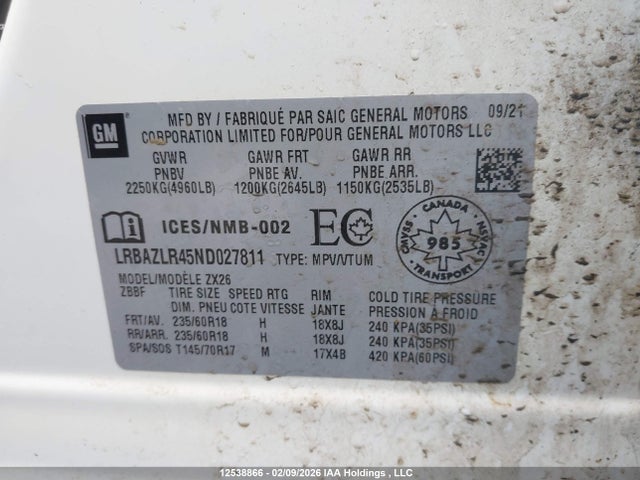Продаж на аукціоні авто 2022 Buick Envision Preferred, vin: LRBAZLR45ND027811, номер лоту: 12538866