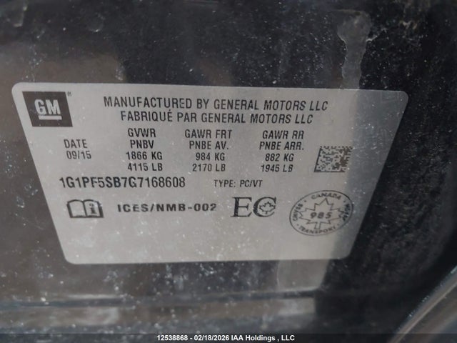 1G1PF5SB7G7168608 Chevrolet Cruze Limited 2lt