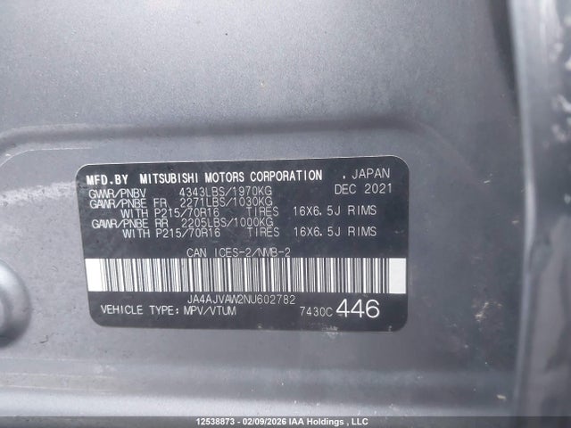 JA4AJVAW2NU602782 Mitsubishi Rvr Gt/le/se/sel