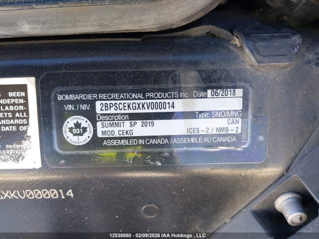 Skidoo Summit Sp 850 Rer 2019 2BPSCEKGXKV000014 Image 12