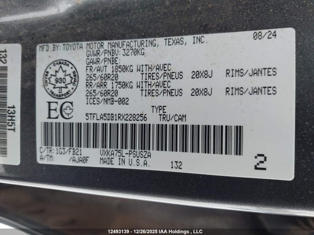 Toyota Tundra Sr 4x4 2024 5TFLA5DB1RX228256 Image 9