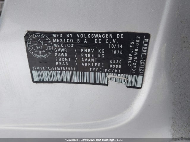 3VW1K7AJ5FM355991 Volkswagen Jetta 2.0l Trendline/2.0l Trendline+