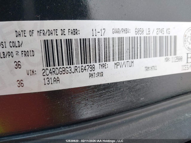 2C4RDGBG3JR164798 Dodge Grand Caravan Cvp/sxt
