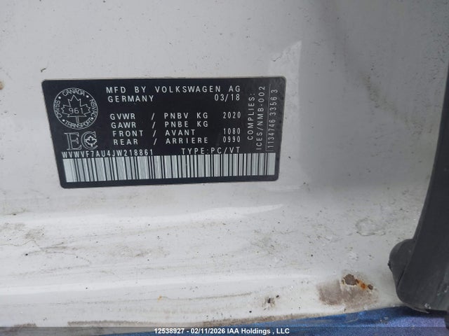 WVWVF7AU4JW218861 Volkswagen Golf R 2.0 Tsi