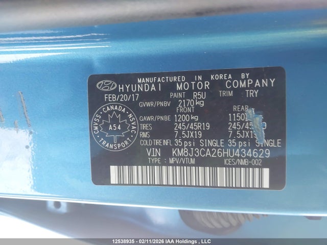 KM8J3CA26HU434629 Hyundai Tucson Limited/sport And Eco/se