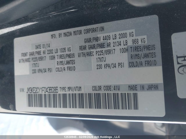 12538945 :رقم المزاد ، JM3KE2CY1F0436086 vin ، 2015 Mazda Cx-5 Touring مزاد بيع