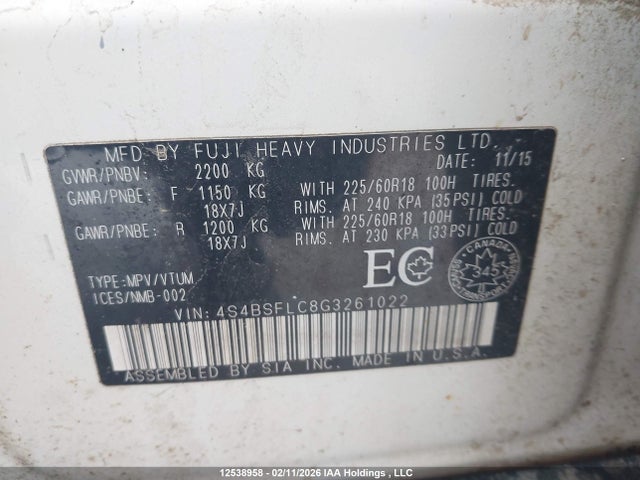 4S4BSFLC8G3261022 Subaru Outback 3.6r Limited Package