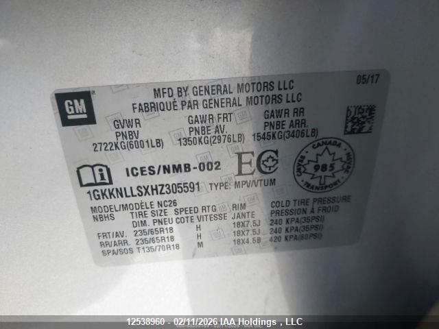 1GKKNLLSXHZ305591 GMC Acadia Sle-2