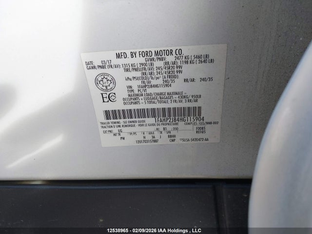 1FAHP2J84HG115904 Ford Taurus Limited