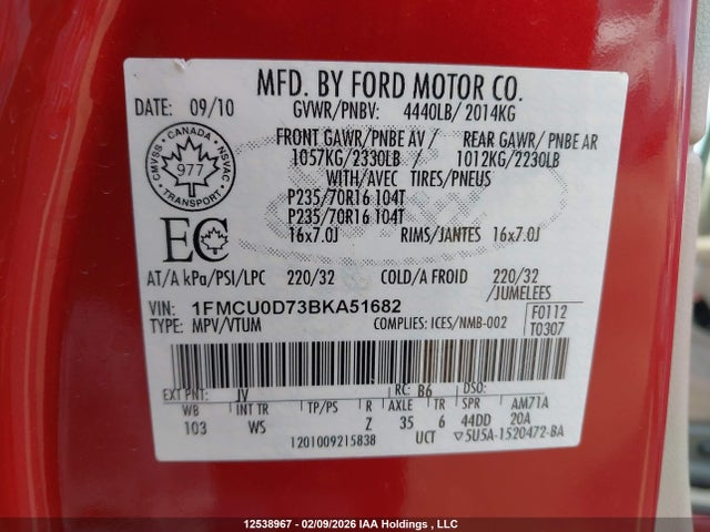 2011 Ford Escape Xlt Automatic მანქანა იყიდება აუქციონზე, vin: 1FMCU0D73BKA51682, აუქციონის ნომერი: 12538967