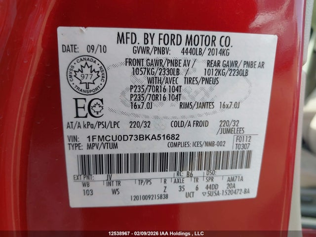 2011 Ford Escape Xlt Automatic მანქანა იყიდება აუქციონზე, vin: 1FMCU0D73BKA51682, აუქციონის ნომერი: 12538967