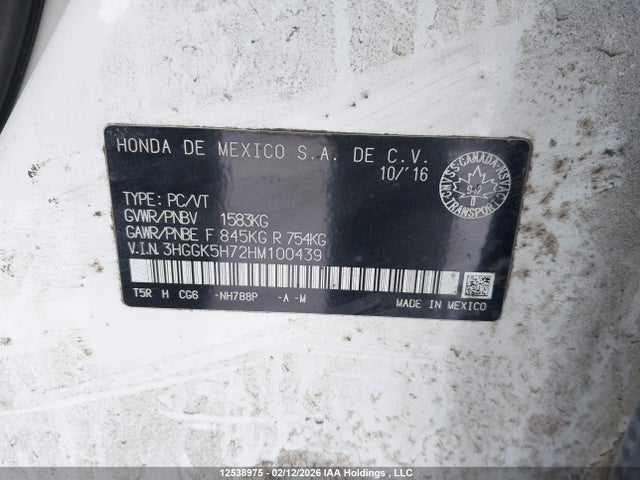 3HGGK5H72HM100439 Honda Fit Ex/exl