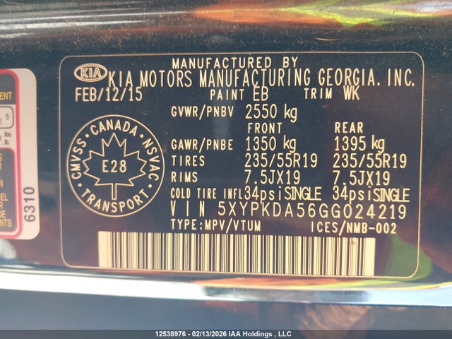 5XYPKDA56GG024219 KIA Sorento Sx/sx Limited