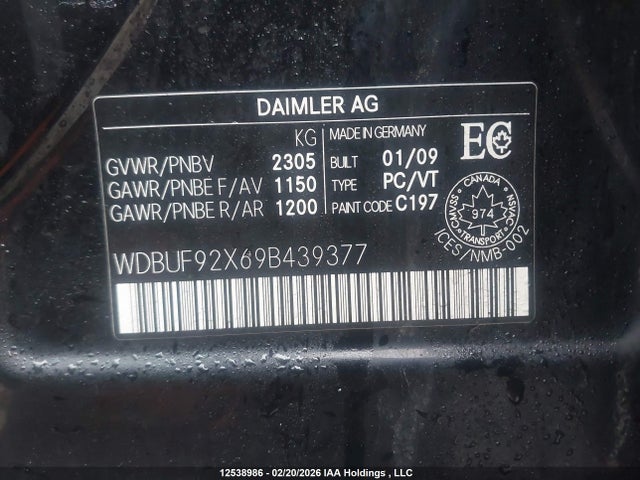 Aukcja sprzedaży 2009 Mercedes-benz E 300 4matic, vin: WDBUF92X69B439377, numer aukcji: 12538986