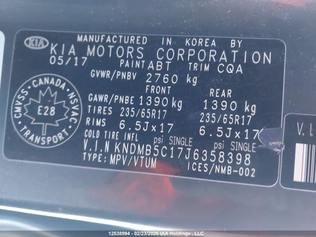 KNDMB5C17J6358398 KIA Sedona