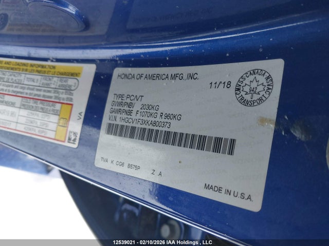 1HGCV1F3XKA800373 Honda Accord Sport