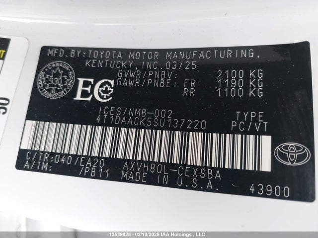 Продажа на аукционе авто 2025 Toyota Camry Xse/xle/le/se, vin: 4T1DAACK5SU137220, номер лота: 12539025