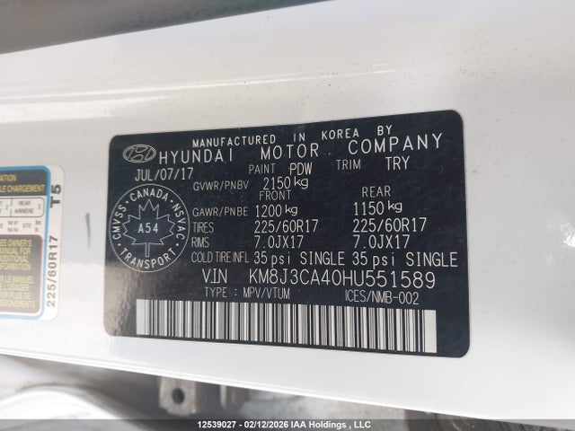 KM8J3CA40HU551589 Hyundai TUCSON SE