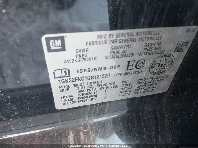 1GKS2FKC1GR121529 GMC Yukon Xl Sle