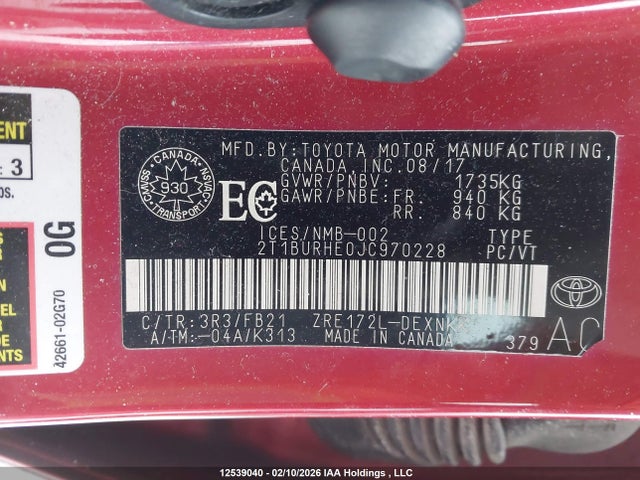 2T1BURHE0JC970228 Toyota Corolla L/le/xle/se/xse