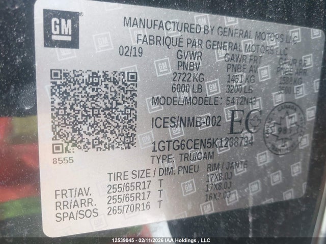 1GTG6CEN5K1238734 GMC CANYON SLE