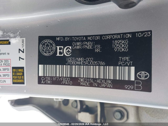 JTDBDMHE5RJ005786 Toyota Corolla Hybrid Le