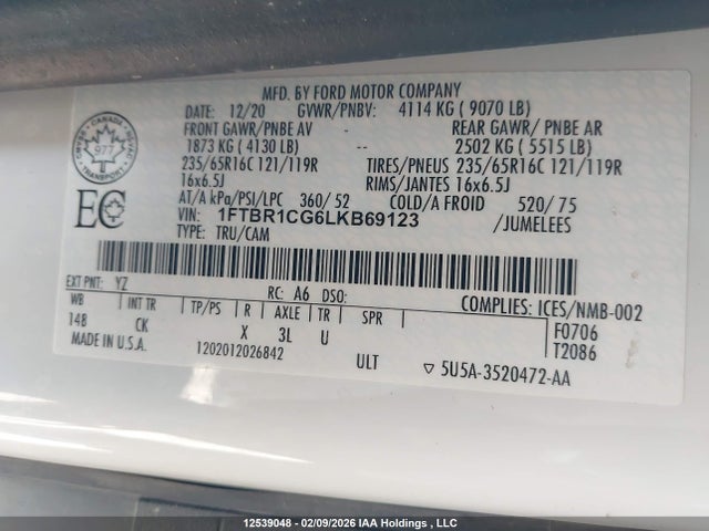 Ford Transit T-250 2020 1FTBR1CG6LKB69123 Image 9