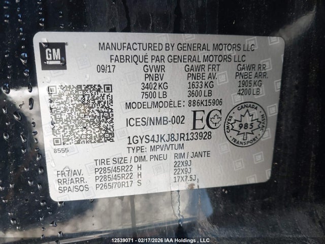 1GYS4JKJ8JR133928 Cadillac Escalade Esv Premium Luxury