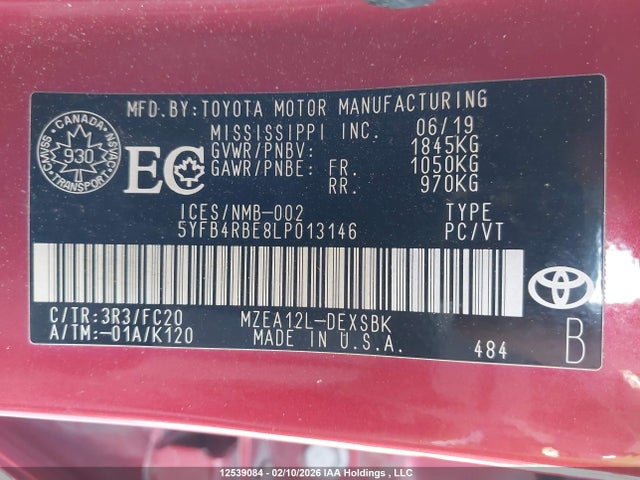 2020 Toyota Corolla Se/xse მანქანა იყიდება აუქციონზე, vin: 5YFB4RBE8LP013146, აუქციონის ნომერი: 12539084