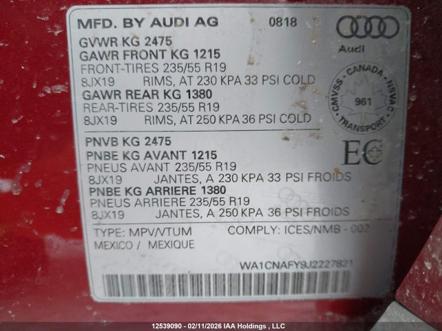 WA1CNAFY9J2227821 Audi Q5 2.0t Technik