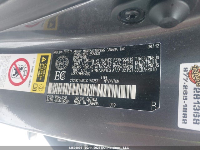 12539093 :رقم المزاد ، 2T2BK1BAXDC170257 vin ، 2013 Lexus Rx 350 F Sport مزاد بيع