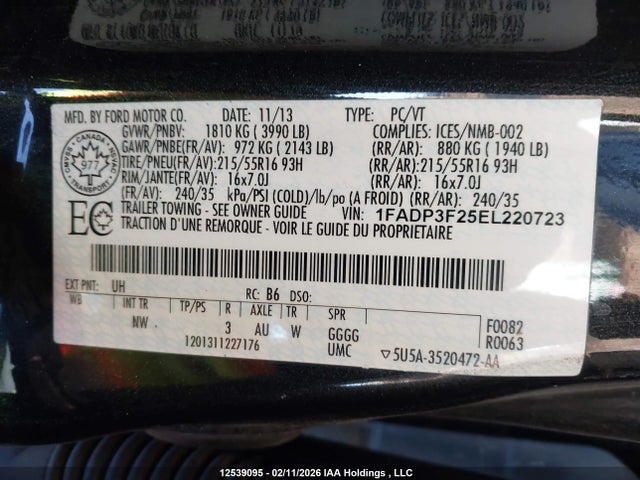 12539095 :رقم المزاد ، 1FADP3F25EL220723 vin ، 2014 Ford Focus Se مزاد بيع