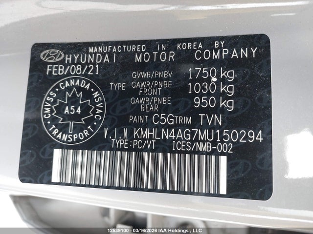 KMHLN4AG7MU150294 Hyundai Elantra Ultimate Ivt With Tech Package With Two-tone Interior