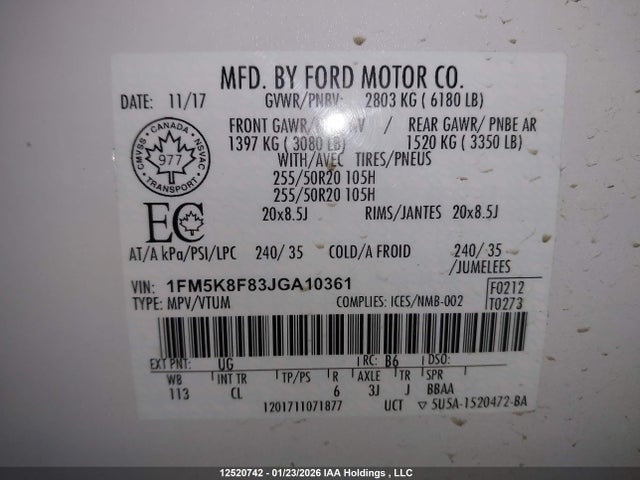 1FM5K8F83JGA10361 Ford Explorer Limited