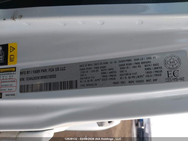 Продажа на аукционе авто 2021 Jeep Wrangler Unlimited Sahara, vin: 1C4HJXEN1MW570203, номер лота: 12539132