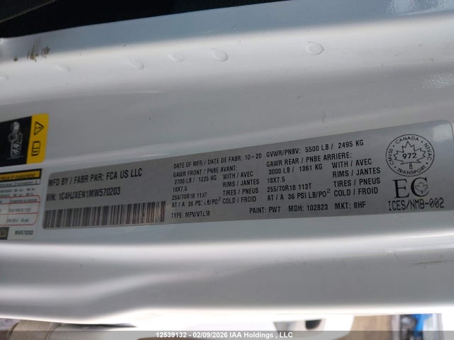 Продажа на аукционе авто 2021 Jeep Wrangler Unlimited Sahara, vin: 1C4HJXEN1MW570203, номер лота: 12539132