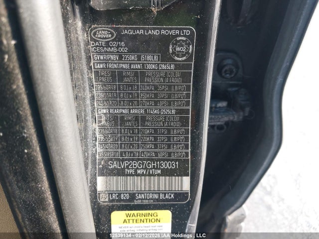 SALVP2BG7GH130031 Land Rover Range Rover Evoque Se